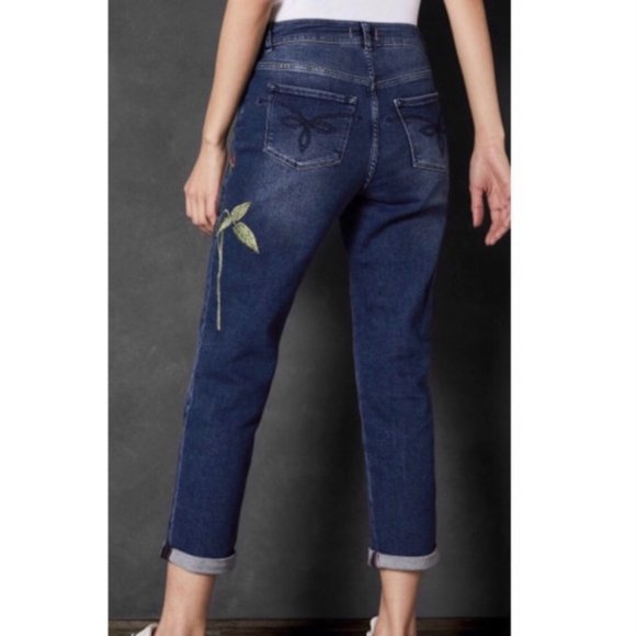 Ted Baker London PREMIUM DENIM Jeans with Pink Floral Embroidery NWOT - Picture 3 of 6